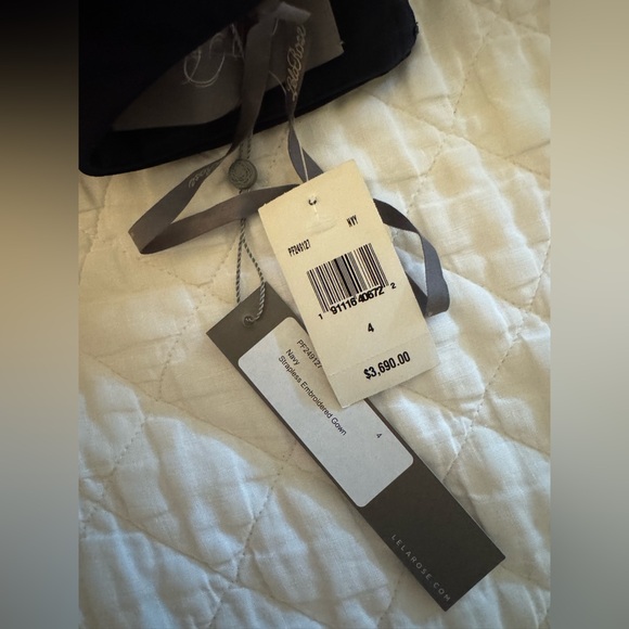 Lela Rose Navy Strapless Floral Appliqué Gown - Picture 6 of 6